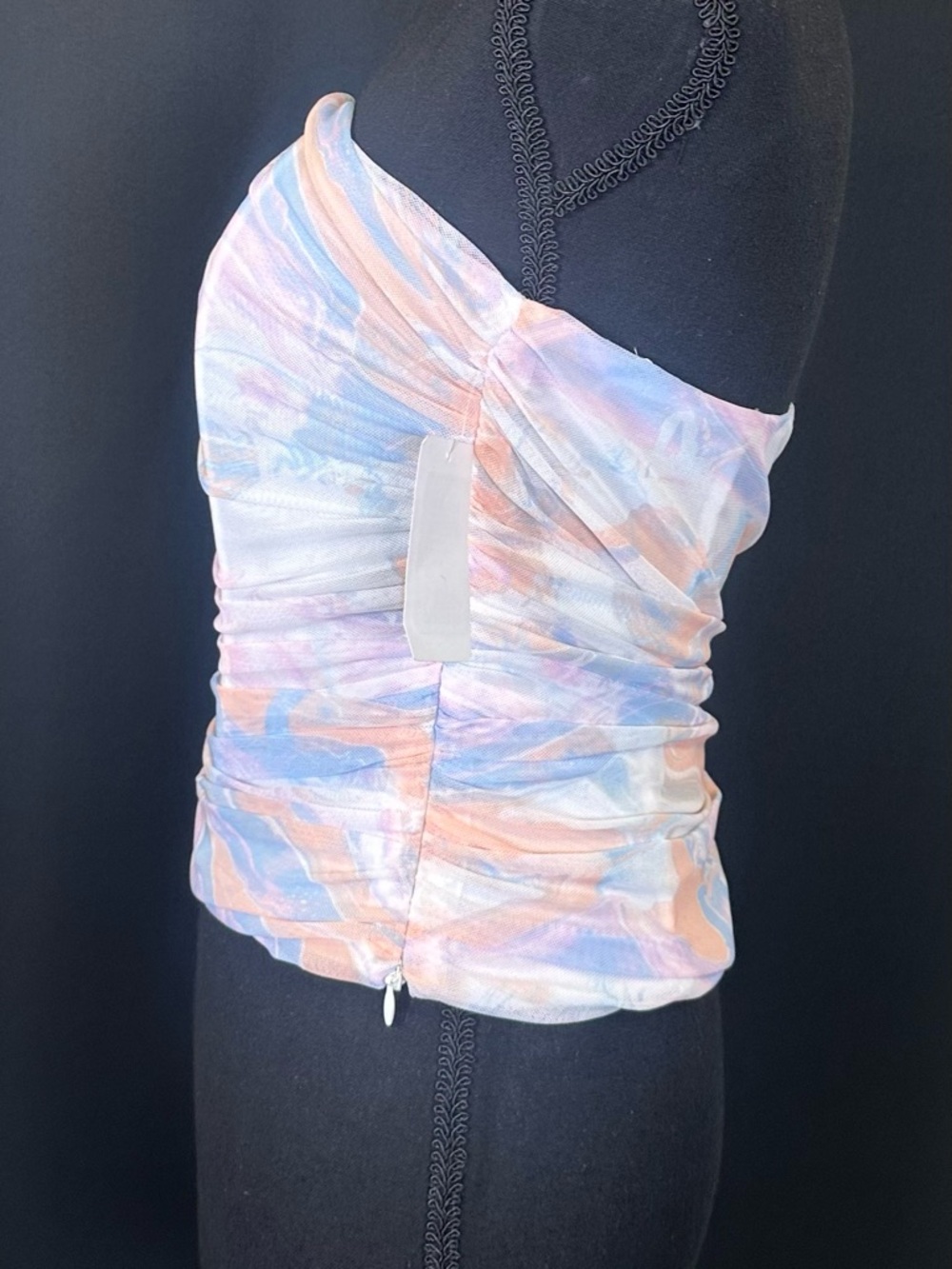 #185- NEW 19 Cooper Pastel Marble Print Strapless Ruched Tube Top - Picture 6 of 9